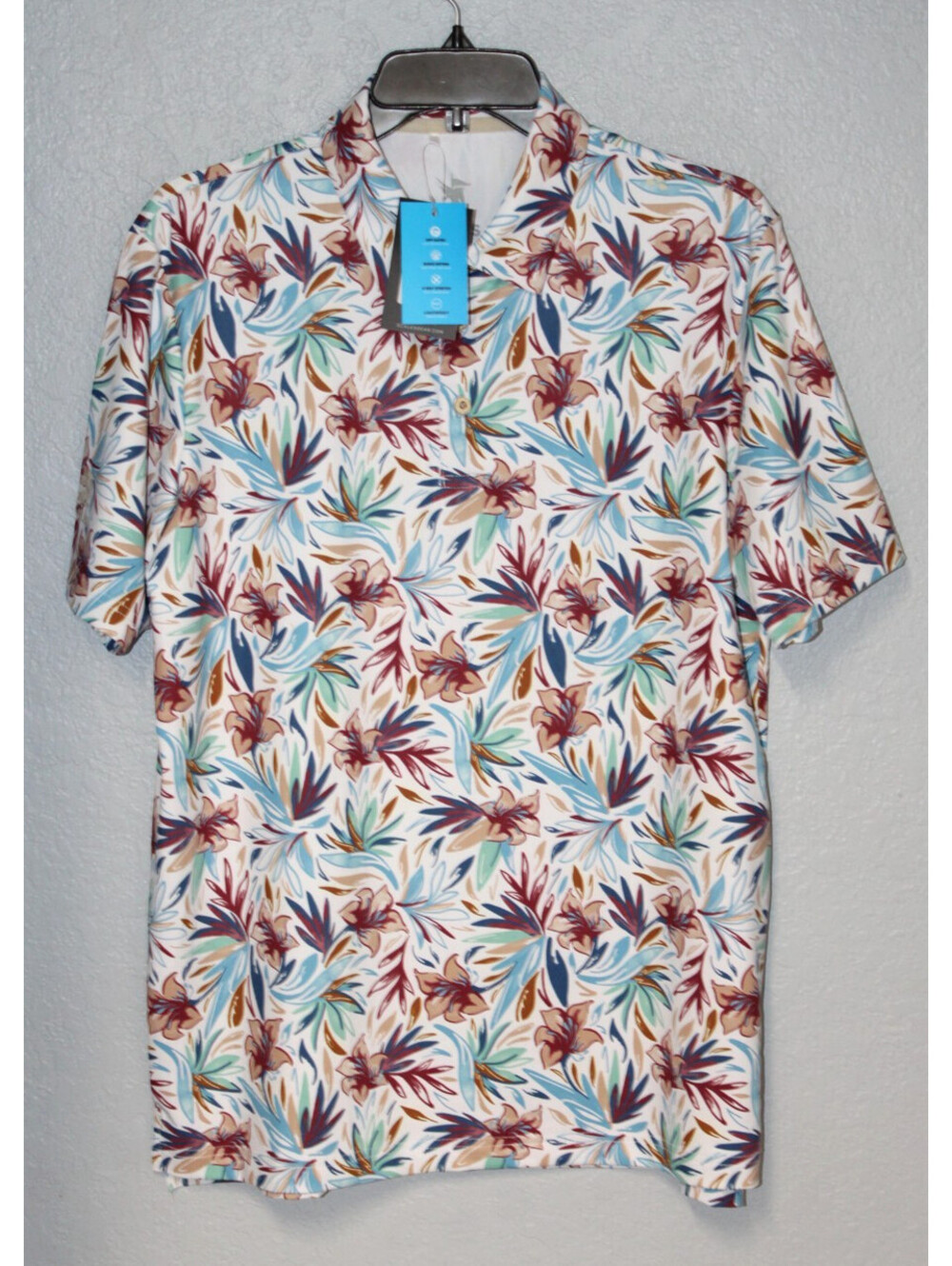 NEW Scales Wild Flowers UPF 30+ Men’s SMALL S/S Performance Polo Shirt NWT